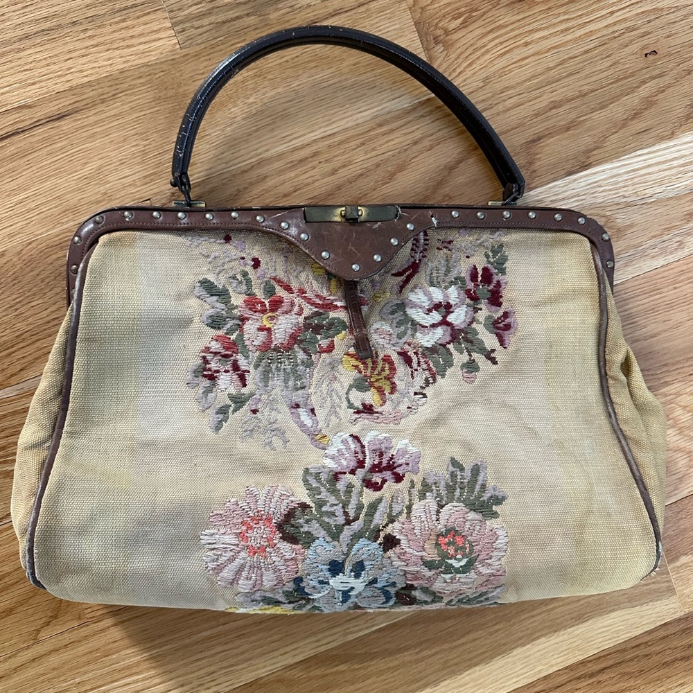 Vintage embroidered carpet bag